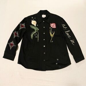 Cinq a Sept Let Love In Embroidered Heart Star Flower Jacket Black Size Large
